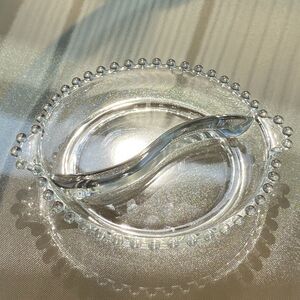 Candlewick Imperial Glass Divided Relish Dish Clear Beaded Bubble Edge Vintage